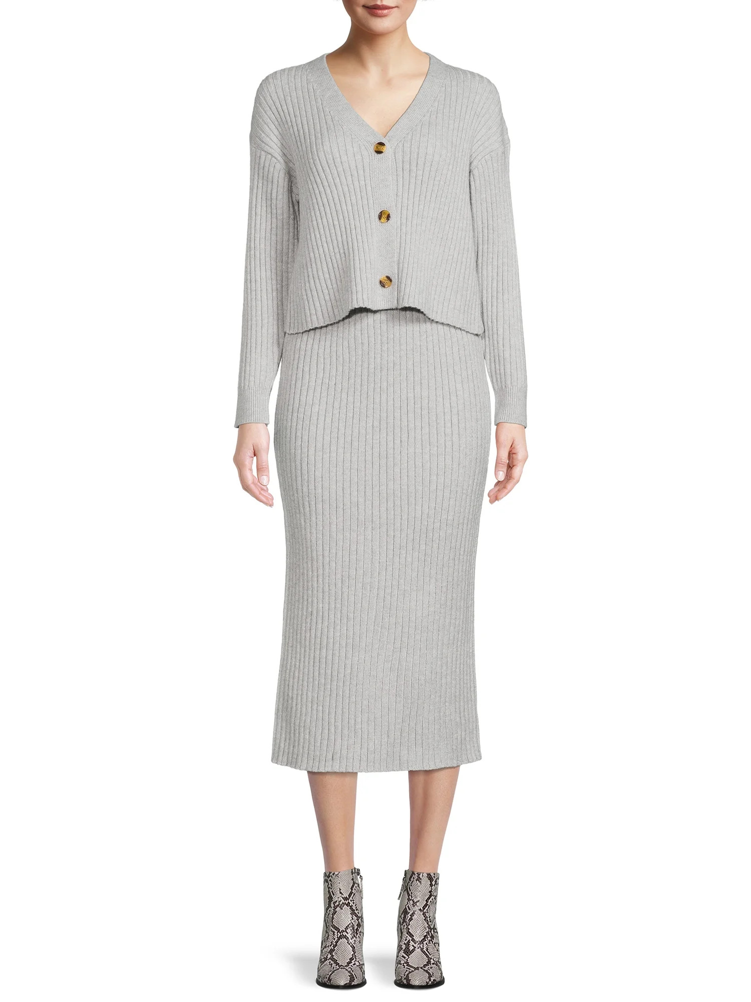 Time and Tru Women's Sweater Cardigan and Skirt Set | Walmart (US)