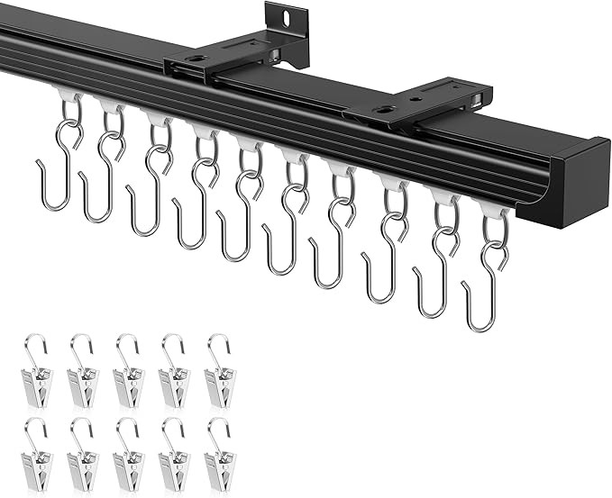 Ceiling Curtain Track 3–6 ft Black - Heavy Duty Ceiling/Wall Mount Curtain Rail/Rod System, 20 ... | Amazon (US)