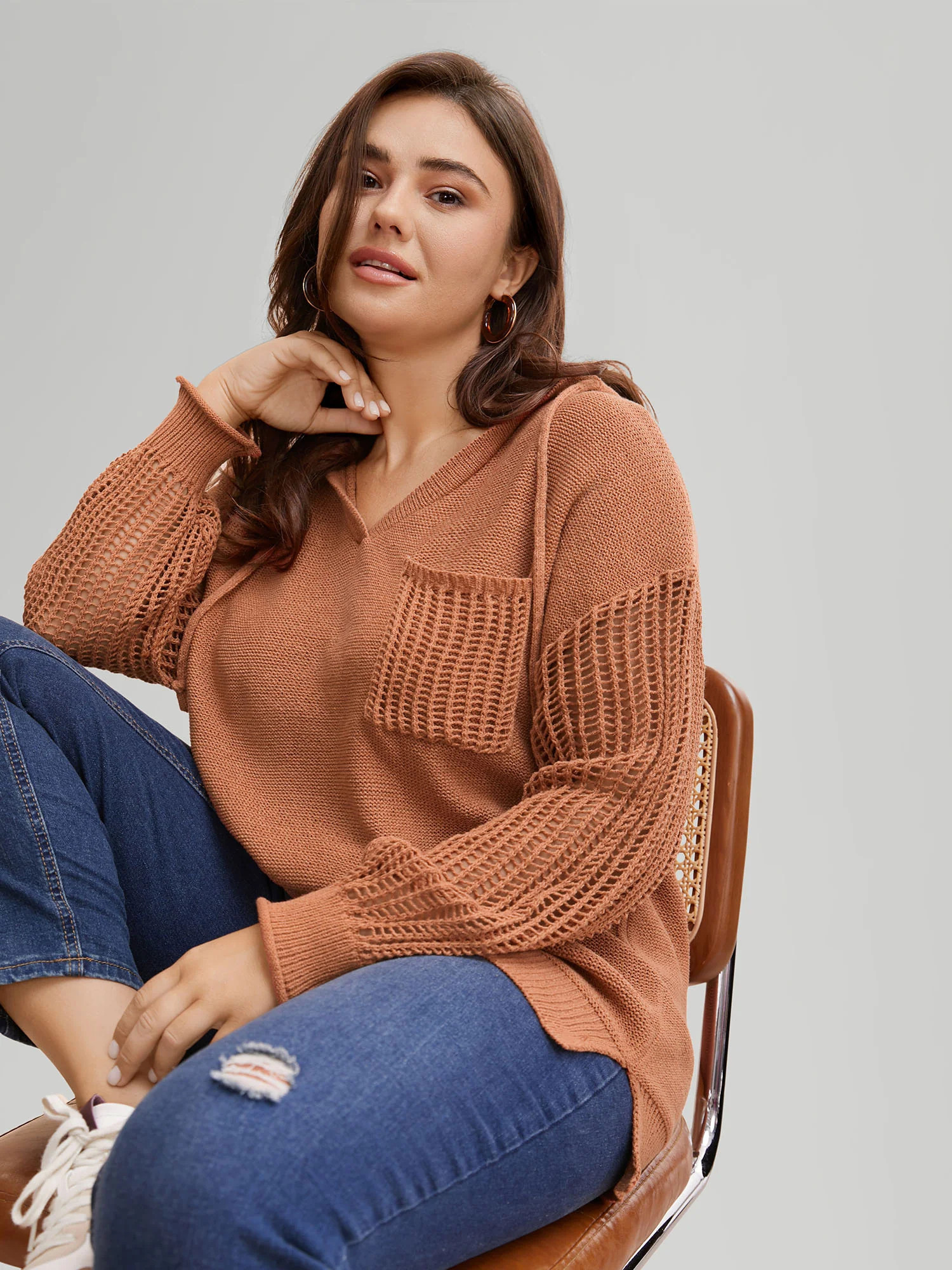 Hooded Drawstring Cut Out Pocket Pullover | Bloomchic