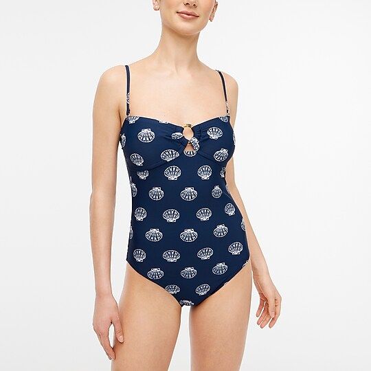 Seashell tortoise-ring bandeau one-piece swimsuit | J.Crew Factory