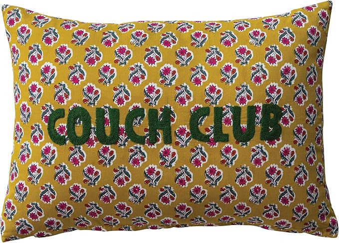 Amazon.com: Creative Co-Op Cotton Voile Printed Lumbar Pillow with Floral Pattern and “Couch Cl... | Amazon (US)
