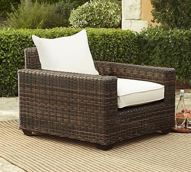 Torrey Wicker Square Arm Outdoor Lounge Chair | Pottery Barn (US)