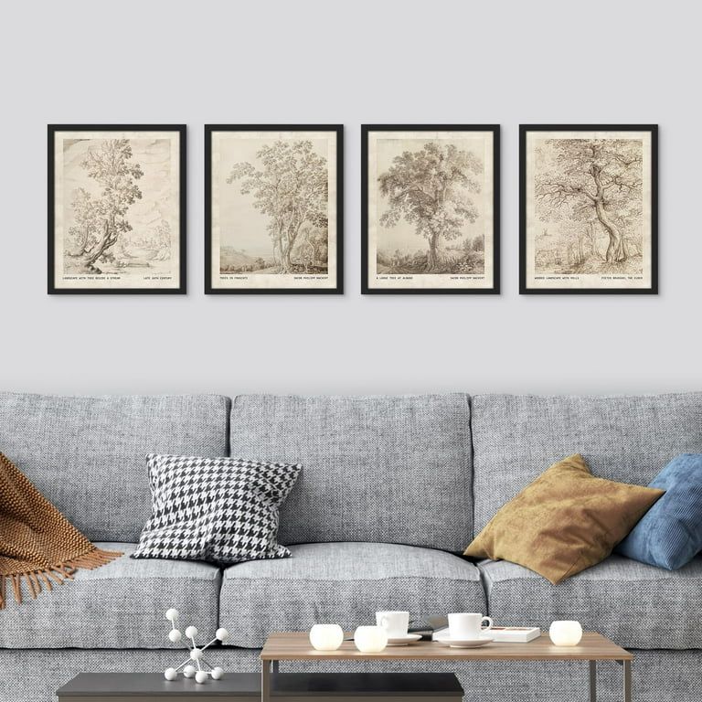 PixonSign Framed Wall Art Sketch Antique Tree Vintage Landscape Prints, Set of 4 Nature Wildernes... | Walmart (US)