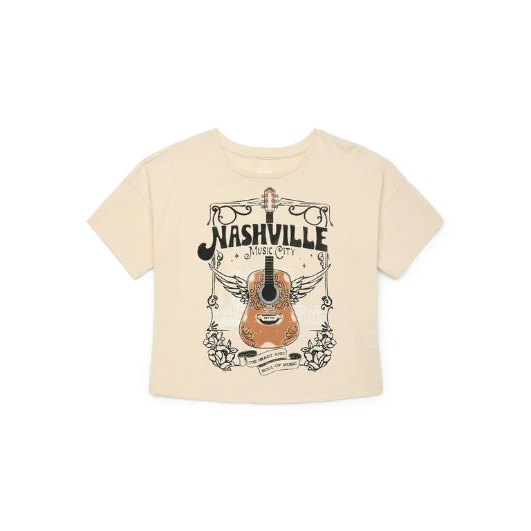 Wonder Nation Girls Nashville Graphic Short Sleeve T-Shirt, Sizes 4-18 - Walmart.com | Walmart (US)