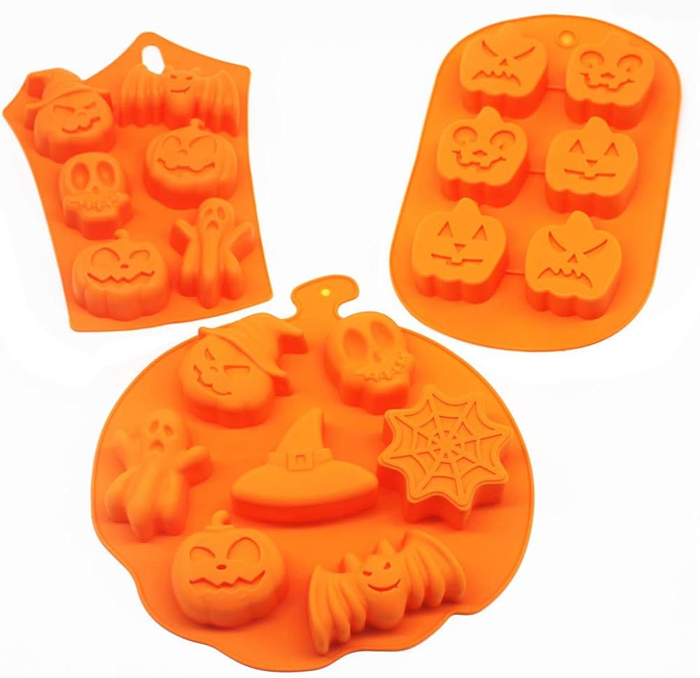 3 PCS Silicone Halloween Ghost Pumpkin Baking Mold Set Non-Stick Chocolate Jelly Fondant Cake Bak... | Amazon (US)