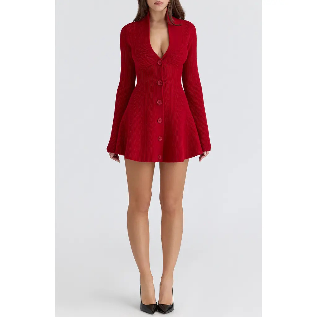 HOUSE OF CB Aubrey Long Sleeve Wool Blend Sweater Minidress in Red at Nordstrom, Size Medium | Nordstrom