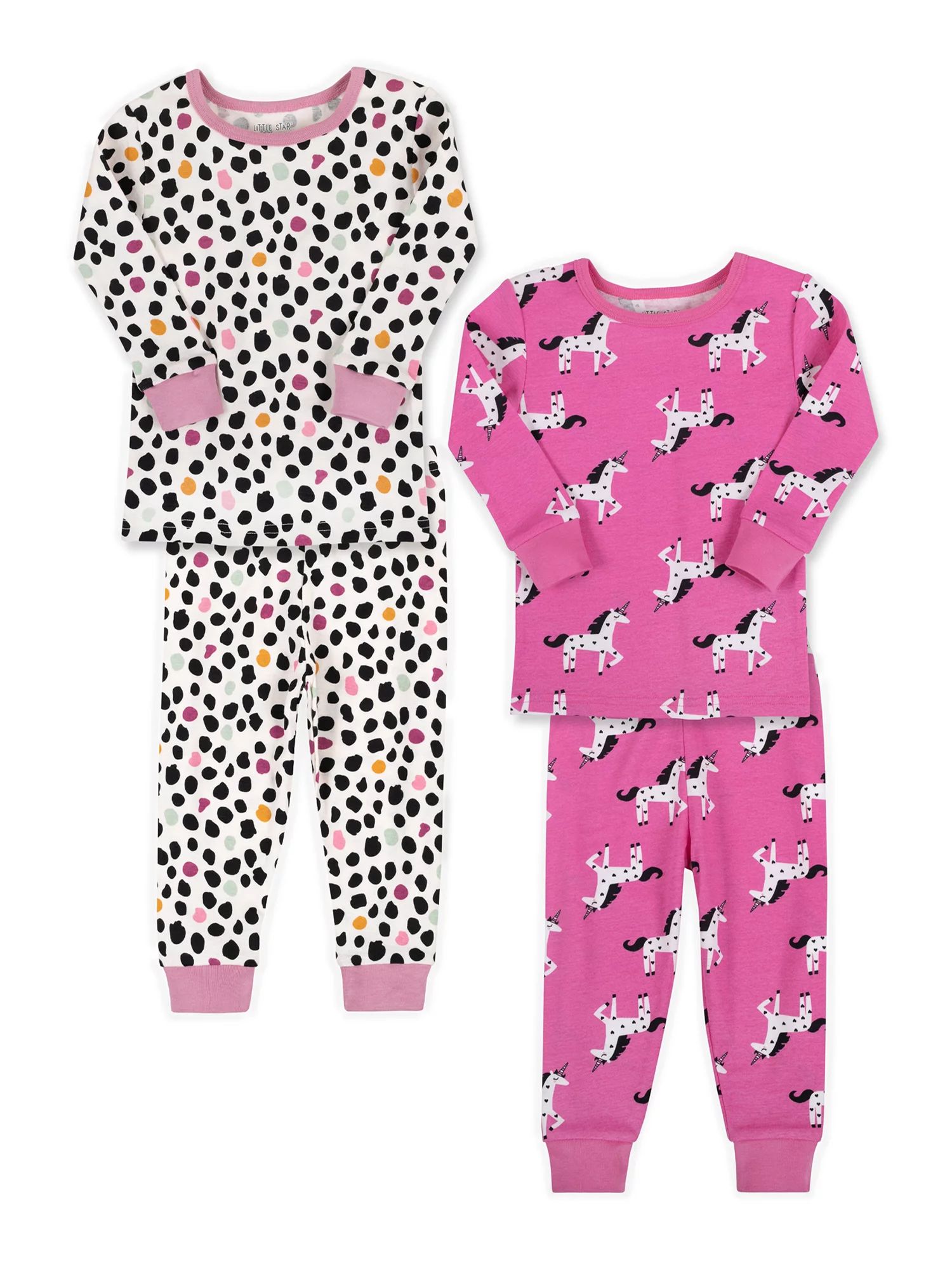 Little Star Organic Baby & Toddler Girl 4 Pc Long Sleeve & Long Pant Pajamas, Size 9 Months - 5T ... | Walmart (US)