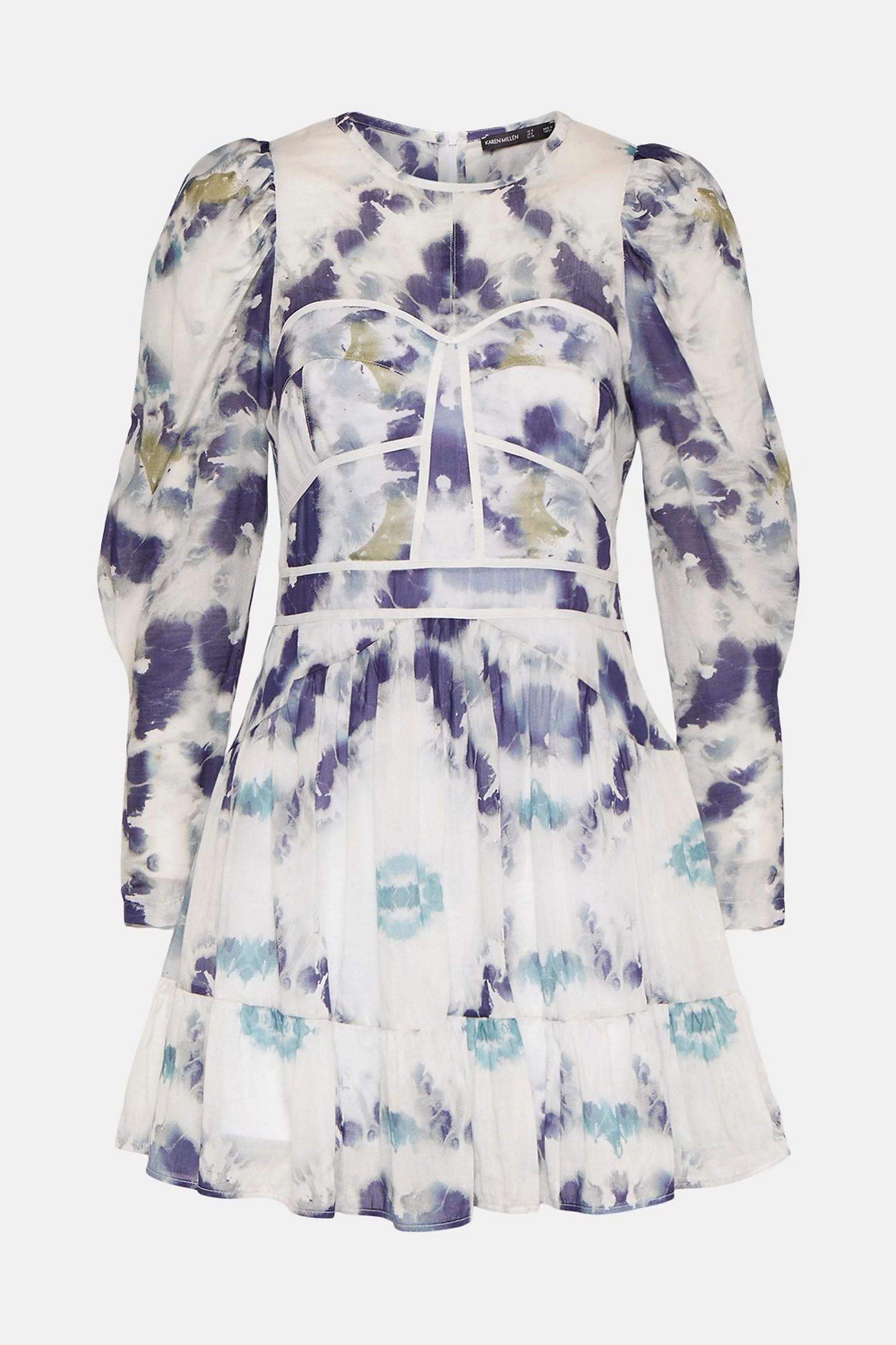 Tie Dye Pin Tuck Shoulder Short Dress | Karen Millen UK & IE