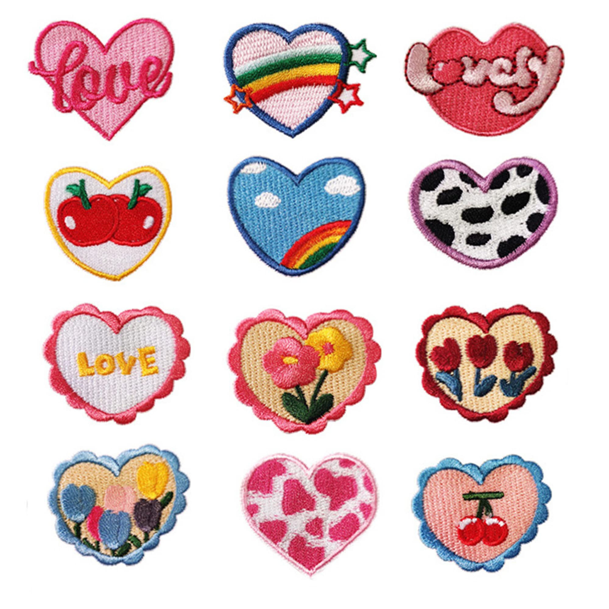 Embroidered Self-Adhesive Heart Patches for Decoration, Sew On Clothing Appliques with Assorted P... | Amazon (US)