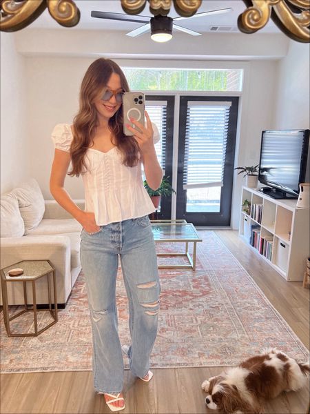 spring outfit idea, jeans, white top 

#LTKSeasonal