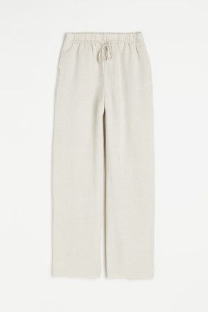 Linen-blend Pull-on Pants - Light beige/pinstriped - Ladies | H&M US | H&M (US + CA)