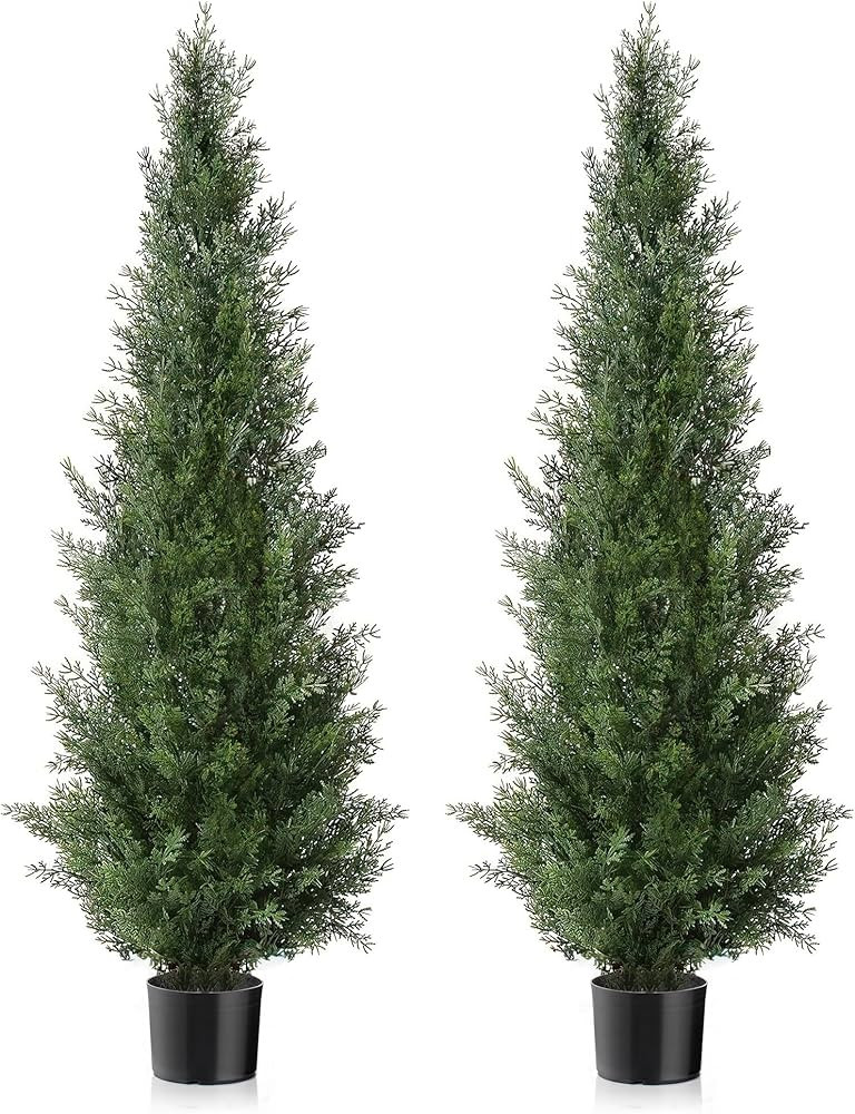TRESIL Set of 2 Pre-Potted 4 Feet Faux Cedar Tree, Lifelike UV Protected Front Door Decor, Porch,... | Amazon (US)