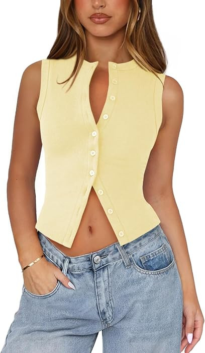 Ribbed Button Down Tank Tops for Women Going Out Top | Amazon (US)