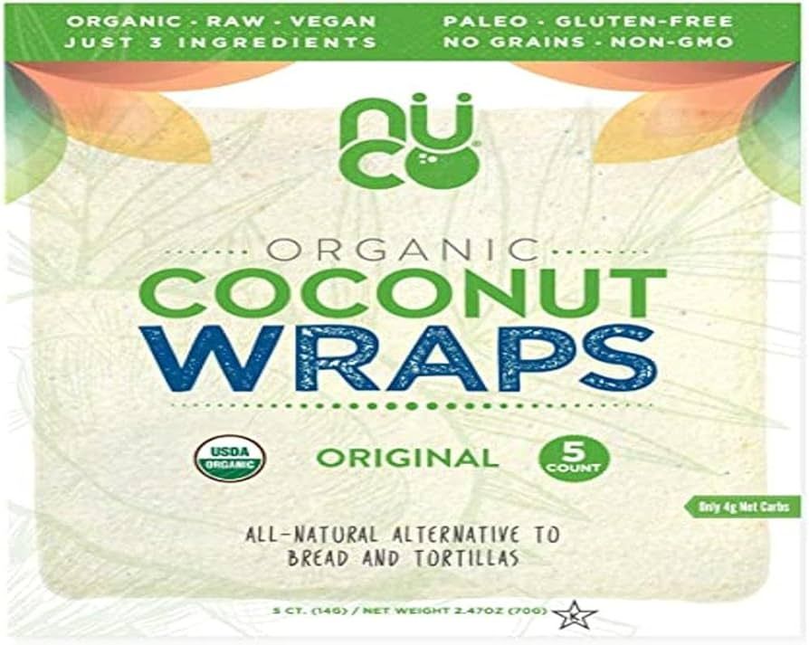 NUCO Certified ORGANIC Paleo Gluten Free Vegan Coconut Wraps, 5 Count (One Pack of Five Wraps) | Amazon (US)