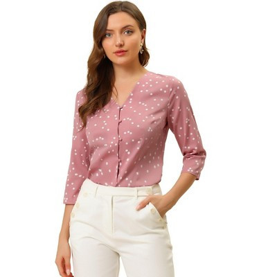 INSPIRE CHIC Women's Polka Dots 3/4 Sleeve Casual Button Front Shirt 3X-Large Pink | Target