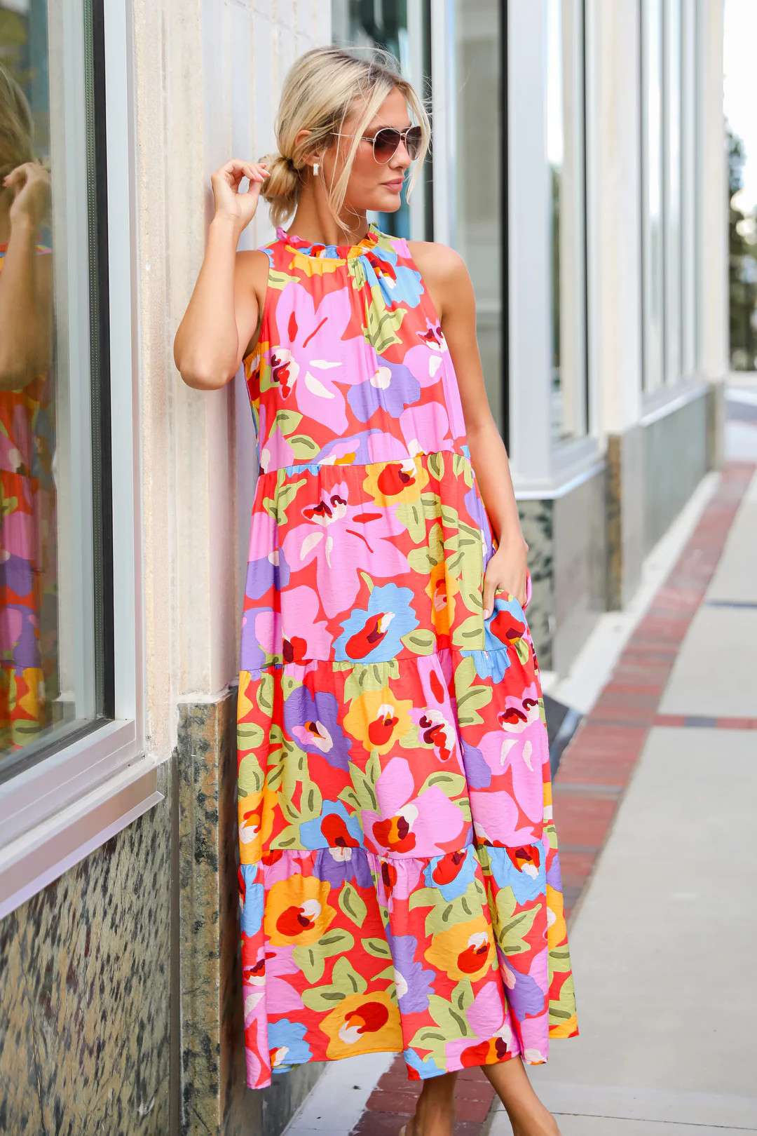 Truly Inspiring Pink Floral Tiered Maxi Dress | Dress Up