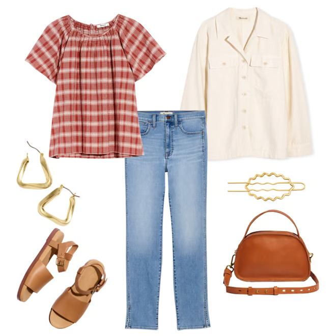 Plaid Gauze Flutter-Sleeve Top | Madewell