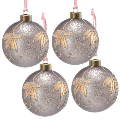 Tramull Silver Set of 4 Glass Christmas Ball Ornaments, 4.7" Hanging Decor for Holiday Tree & Party Decorations | Target