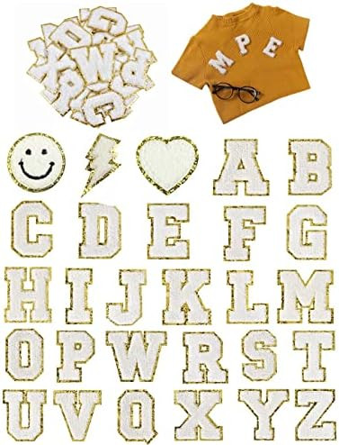 SHENJIPPC 28 Pcs Iron on Patches - Chenille Alphabet Letter Patches Iron on - A-Z Varsity Letters... | Amazon (US)