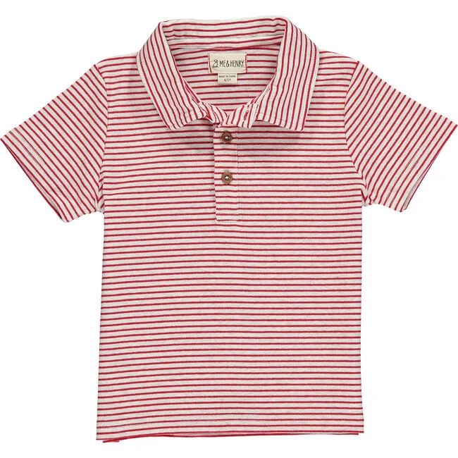 Stripe Short Sleeve Polo Shirt, Red And Grey | Maisonette