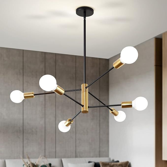 Mlihove Sputnik Chandeliers 6 Lights Mid Century Modern Dining Room Lighting Fixture Gold and Bla... | Amazon (US)