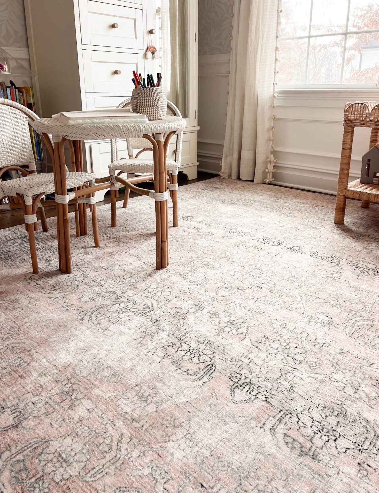 Ava’s bedroom rug is finally back in stock and I’m able to link it to you guys 🩶 Cloudpile technology makes it so incredibly soft under your feet and it’s great for high-traffic areas…. truly the prettiest. 

Girl’s bedroom, kids room, upholstered bed, peel-and-stick wallpaper 

#LTKHome #LTKSeasonal #LTKKids