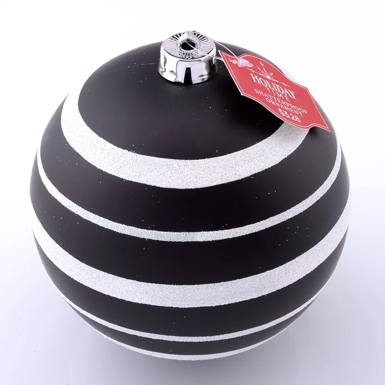 Holiday Time Black and White Striped Shatterproof Round Christmas Ornament | Walmart (US)