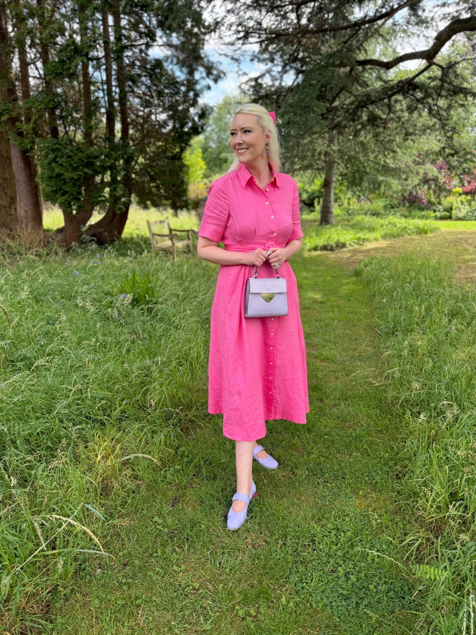 Colour block Style! Wearing my new Embassy London ‘Bliss’ Mary Jane shoes with low, contrast colour heels (pink!) and a past collection Coccinelle lilac  bag and Boden  pink linen shirtdress 💜🩷💜

#LTKsummer #LTKeurope

#LTKstyletip #LTKunboxing #LTKuk