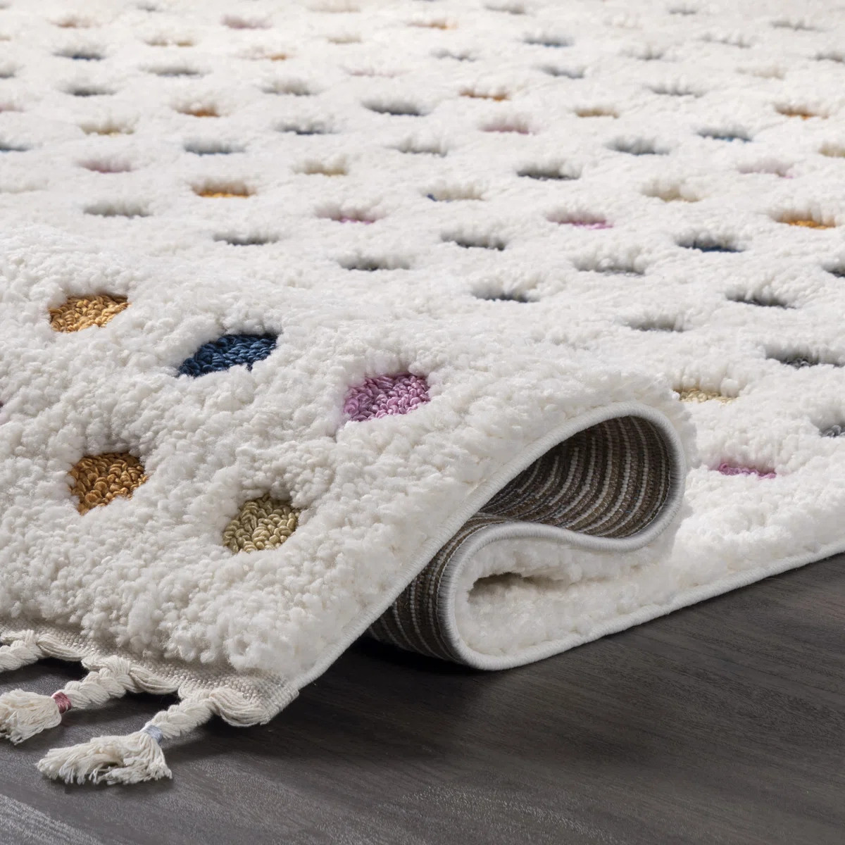 Weishaar Polka Dot Tasseled Shag Kids Nursery Ivory Rug | Wayfair North America