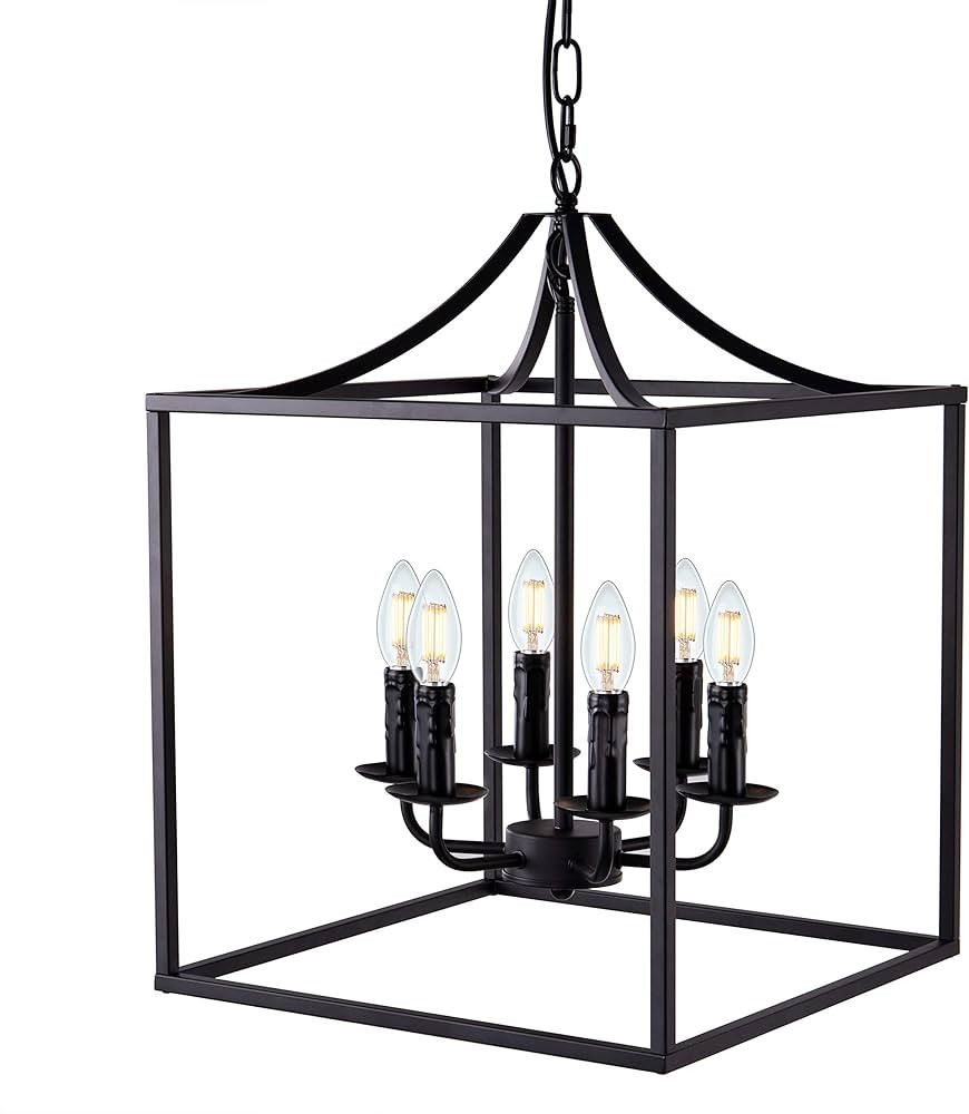 Wellmet Foyer Chandelier Lantern Pendant Light, 6 Lights Black Modern Farmhouse Square Chandelie... | Amazon (US)
