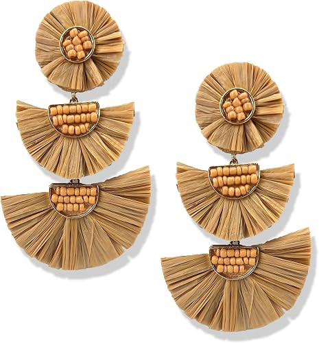 Statement Earrings Beaded Raffia Palm Bohemian Drop Dangle Earrings for women | Amazon (US)