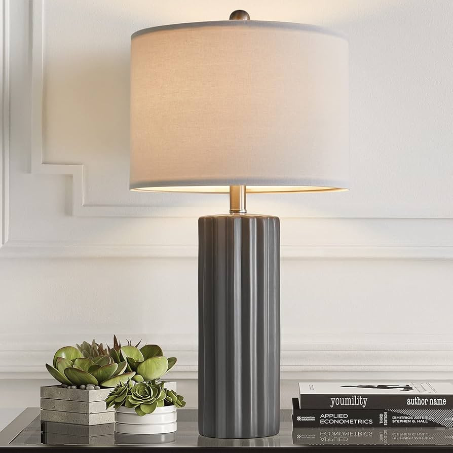 Oneach 25'' Farmhouse Ceramic Table Lamp Set of 2 for Bedroom Living Room House Decor Deep Charcoal Grey Desk Lamps Home Office Dorm Rustic Modern Style Lamp | Amazon (US)