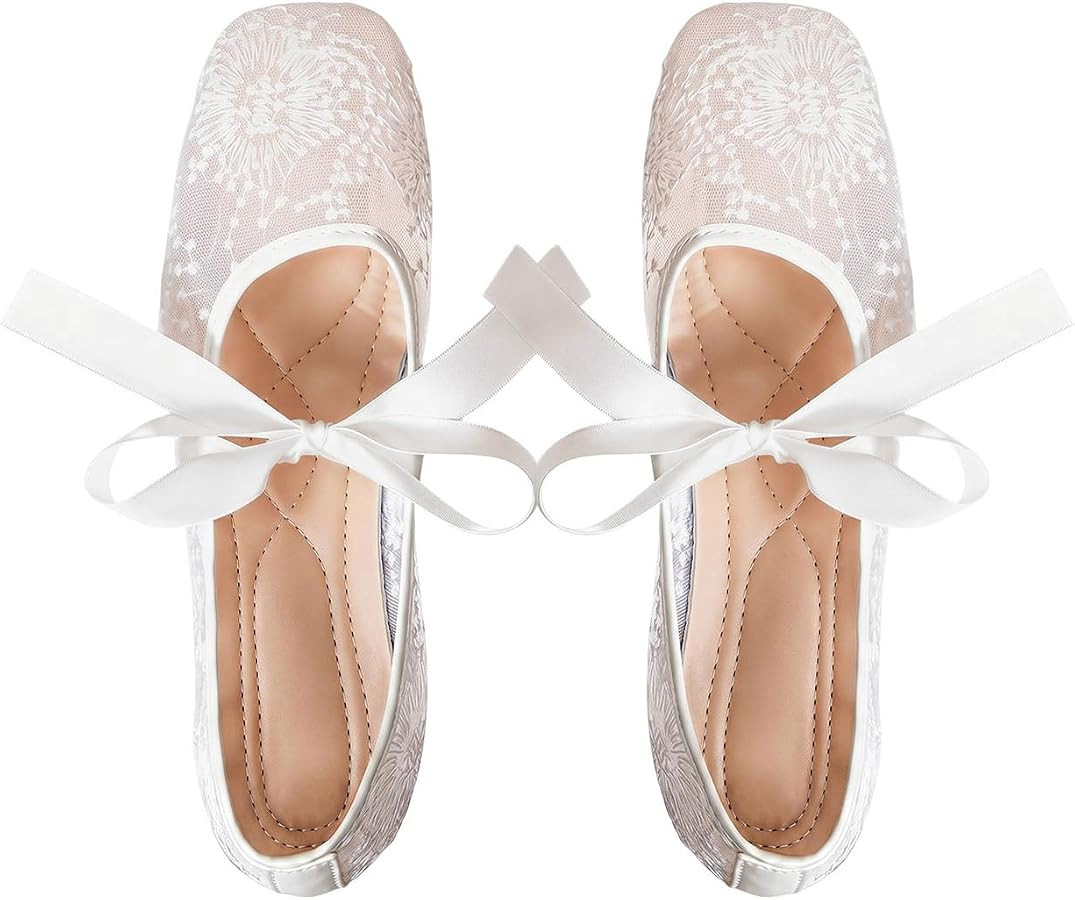 BEAUDRM Women's Polka Dots Mesh Ballet Flats Cute Lace Ballerina Flats | Amazon (US)