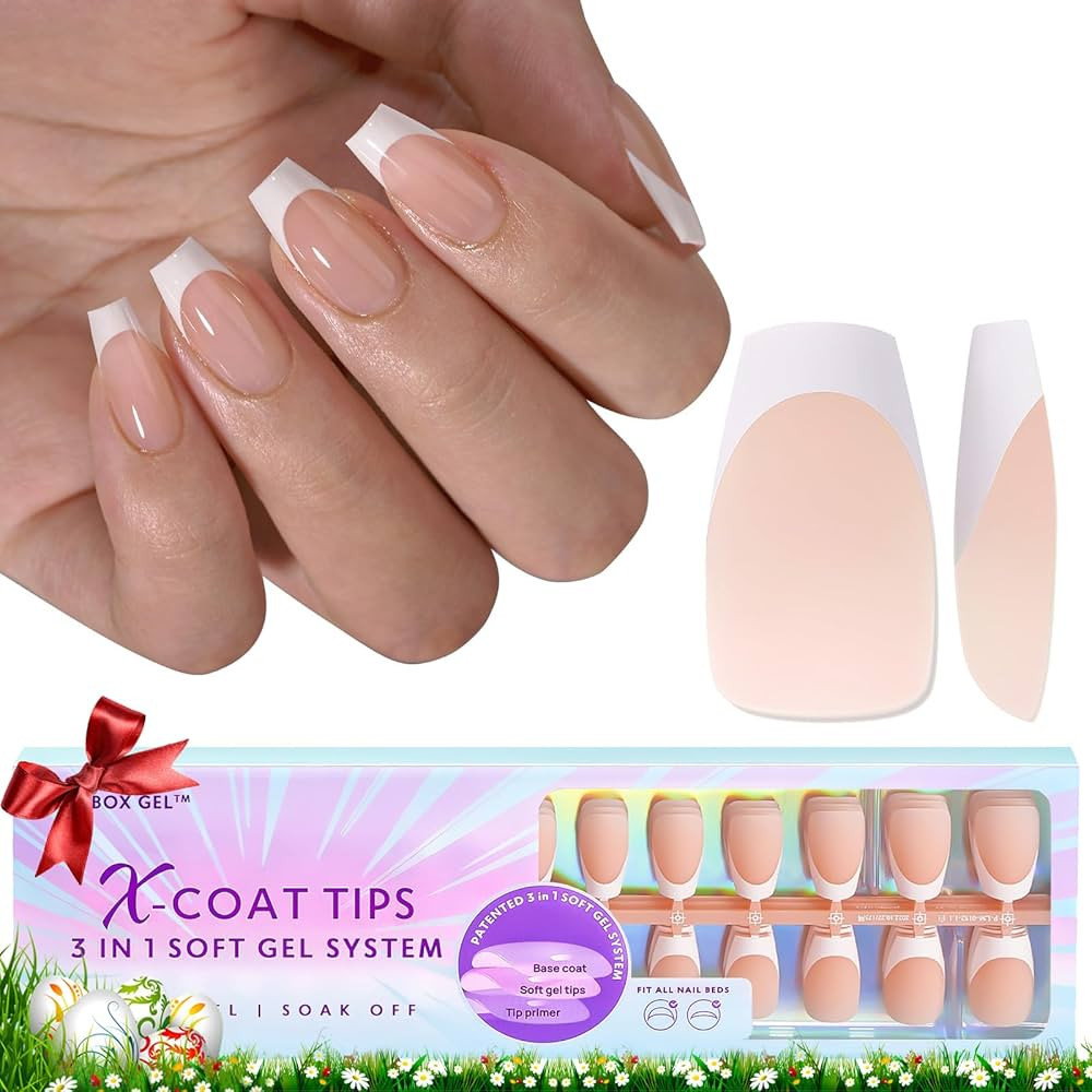 French Tip Coffin Nails Short, BTArtboxnails 3 in 1 X-Coat Tips French Tip Press on Nails, 160PCS... | Amazon (CA)