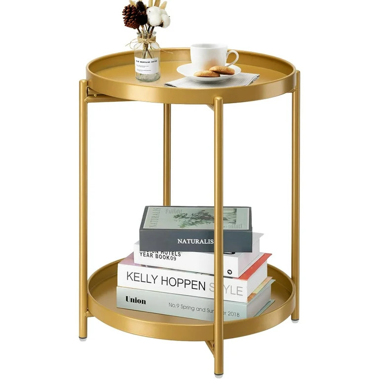 danpinera 2 Tier Side Table with Removable Tray Round End Table Small Outdoor Patio Accent Table ... | Walmart (US)