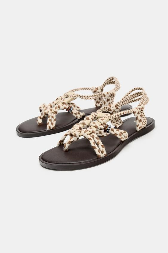 Zara - Strappy Flat Sandals - White - 10 - Woman | Zara US