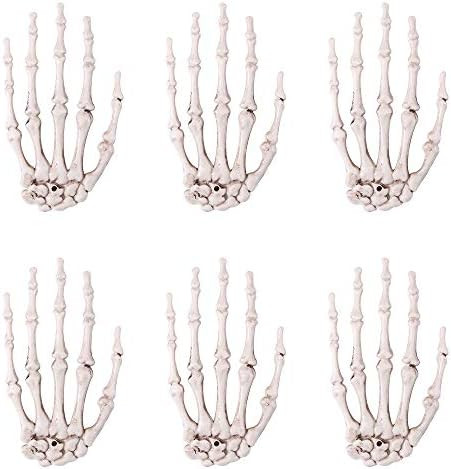 Teemico 6 Pack Halloween Skeleton Hands Plastic Skeleton Hands Halloween Hand Props | Amazon (US)
