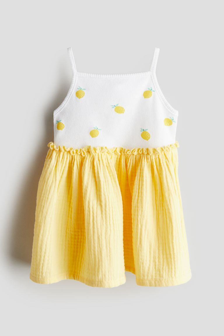 Sleeveless Cotton Dress - Square Neckline - Sleeveless - Yellow/lemons - Kids | H&M US | H&M (US + CA)