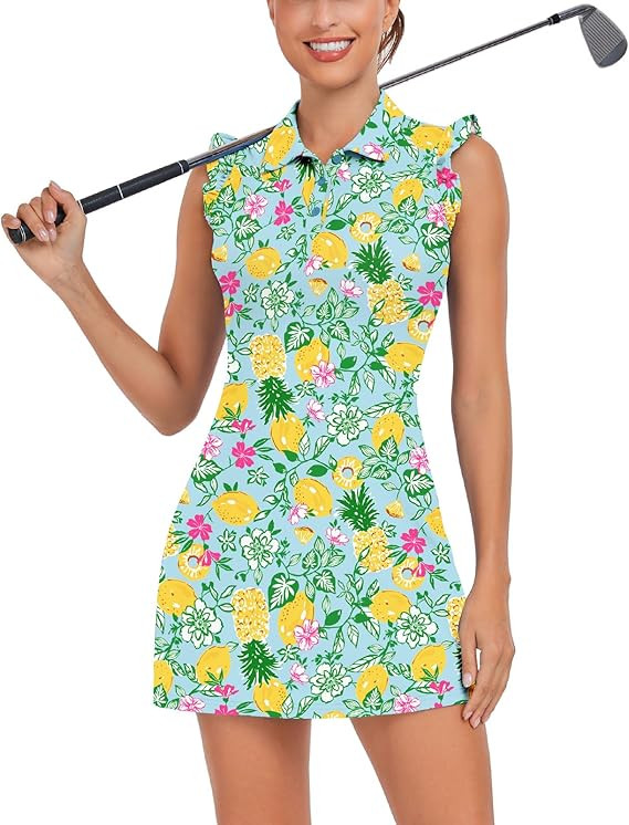 WOWENY Tennis Dress Polo Buttons Golf Dresses with Built in Shorts and Pockets Ruffle Sleeveless ... | Amazon (US)