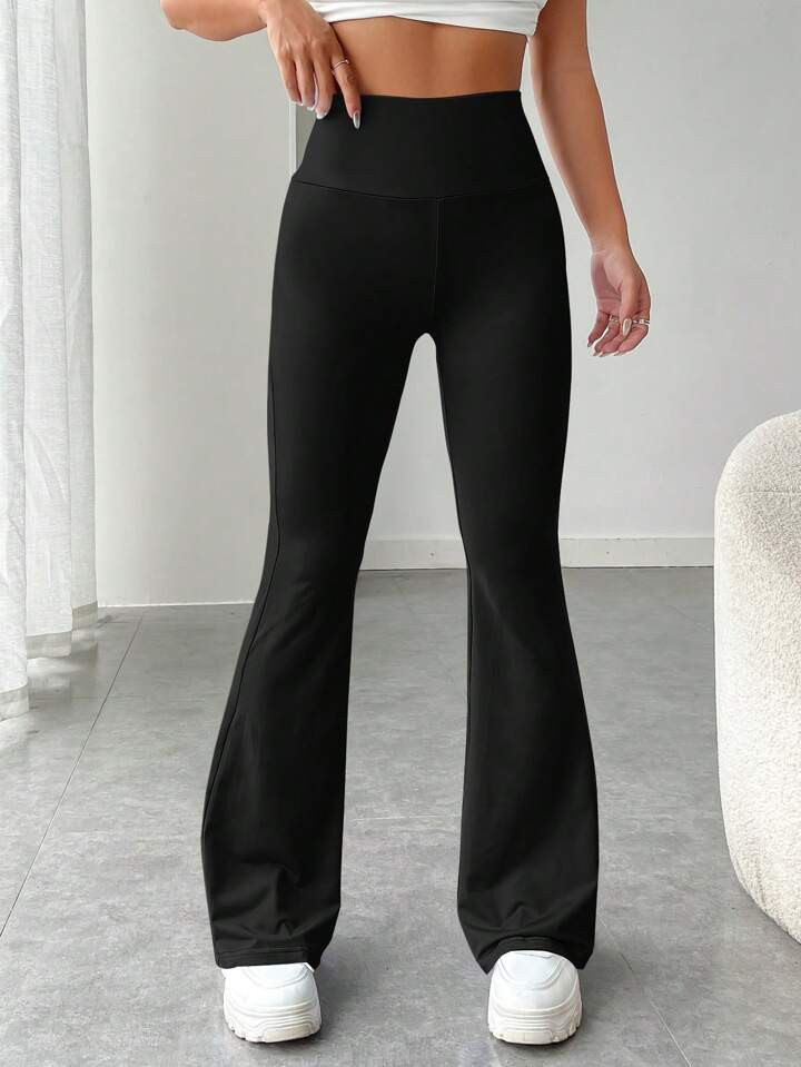 SHEIN Qutie Solid Flare Leg Pants | SHEIN