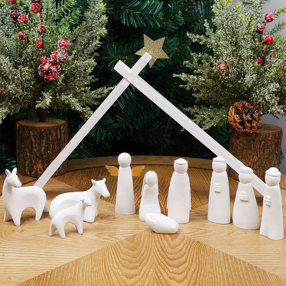 Juegoal Christmas Nativity Sets, Set of 11 White Mini Nativity Scene Resin Figurines, Xmas Holy F... | Amazon (US)