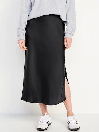 High-Waisted Satin Midi Slip Skirt | Old Navy (US)