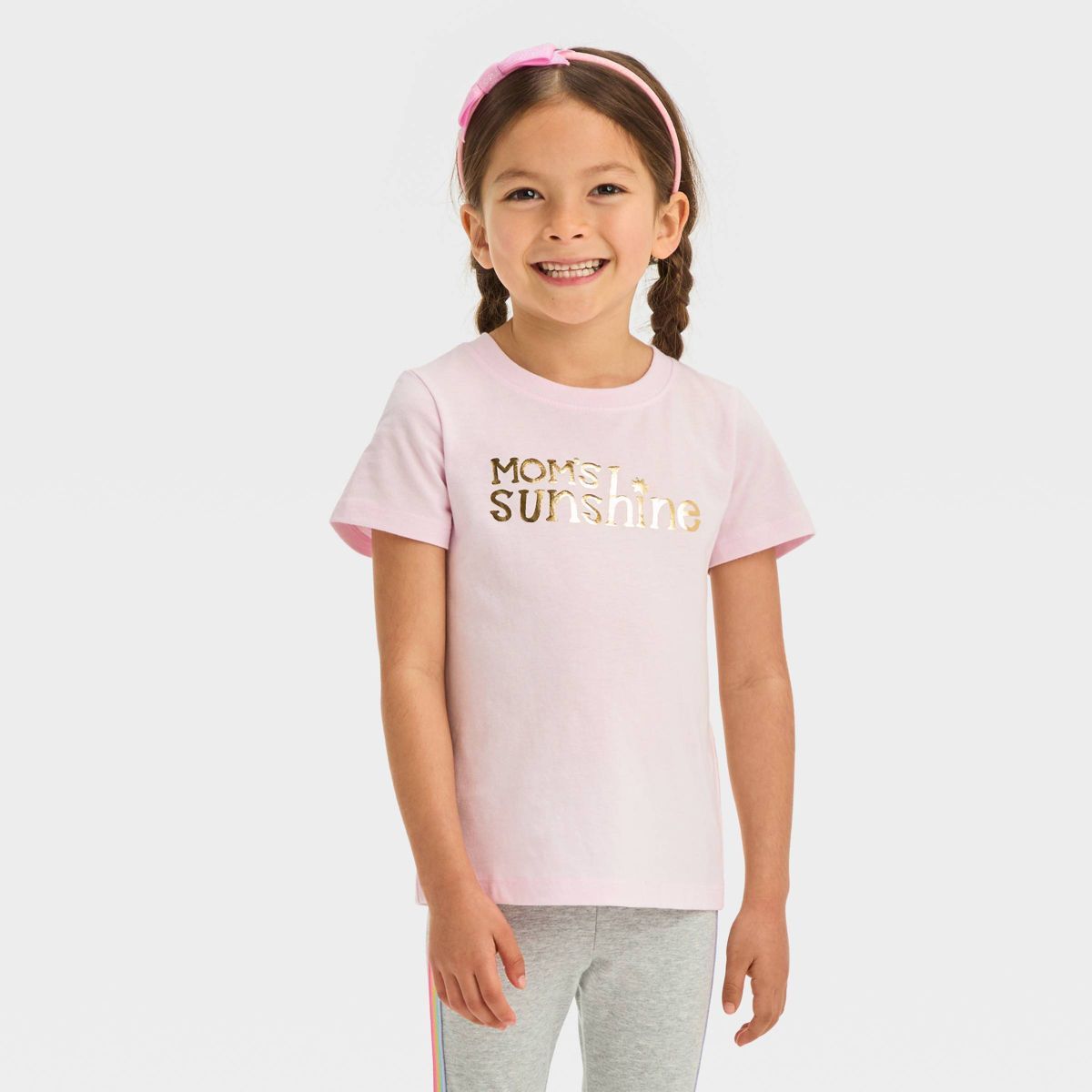 Toddler Girls' 'Moms Sunshine' Short Sleeve T-Shirt - Cat & Jack™ Pink 4T: Golden Sheen, Crewne... | Target