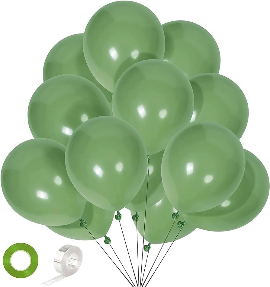 CANREVEL Sage Green Balloons - 50pcs 12 Inch Olive Green Latex Balloons for Birthday Party Baby S... | Amazon (US)