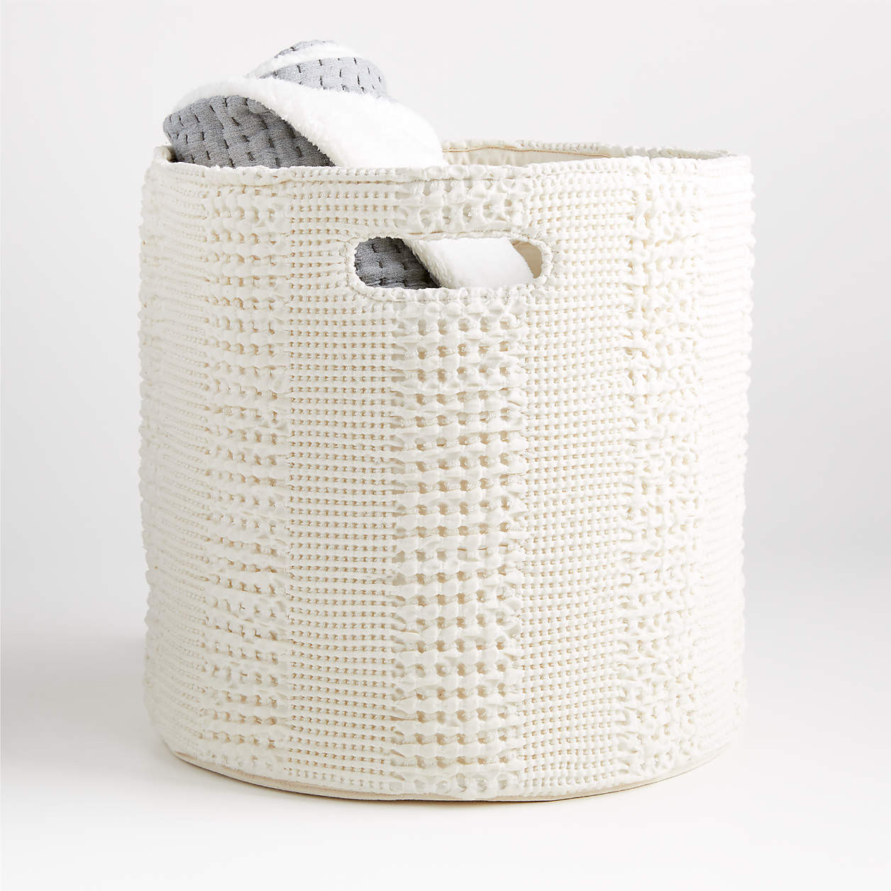 Nella Cream Cotton Waffle Weave Large Floor Bin with Handles + Reviews | Crate & Kids | Crate & Barrel