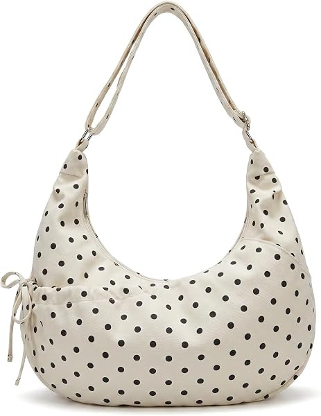 Polka Dot Crescent Shoulder Bag, Red and White, Adjustable Strap, Zipper Closure, Casual Hobo Sty... | Amazon (US)