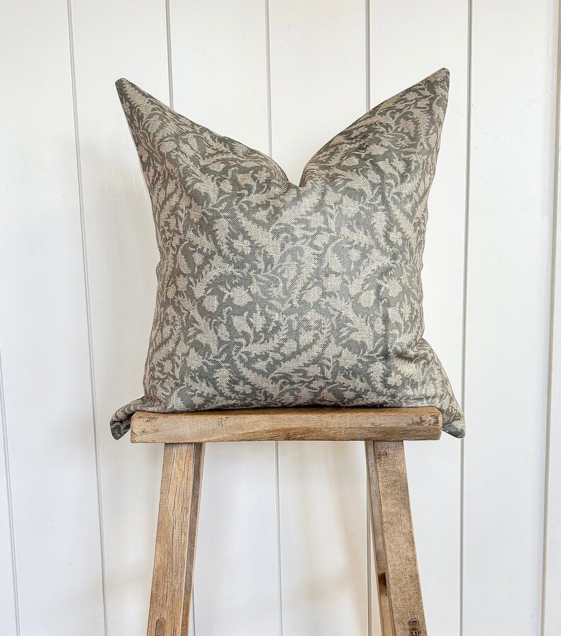 Olive Tan Floral Handblock Pillow Cover Designer Fabric Neutral Home Decor Modern Farmhouse 18x18... | Etsy (US)