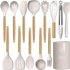 Silicone Cooking Utensils Set - 446°F Heat Resistant Silicone Kitchen Utensils for Cooking,Kitch... | Amazon (US)