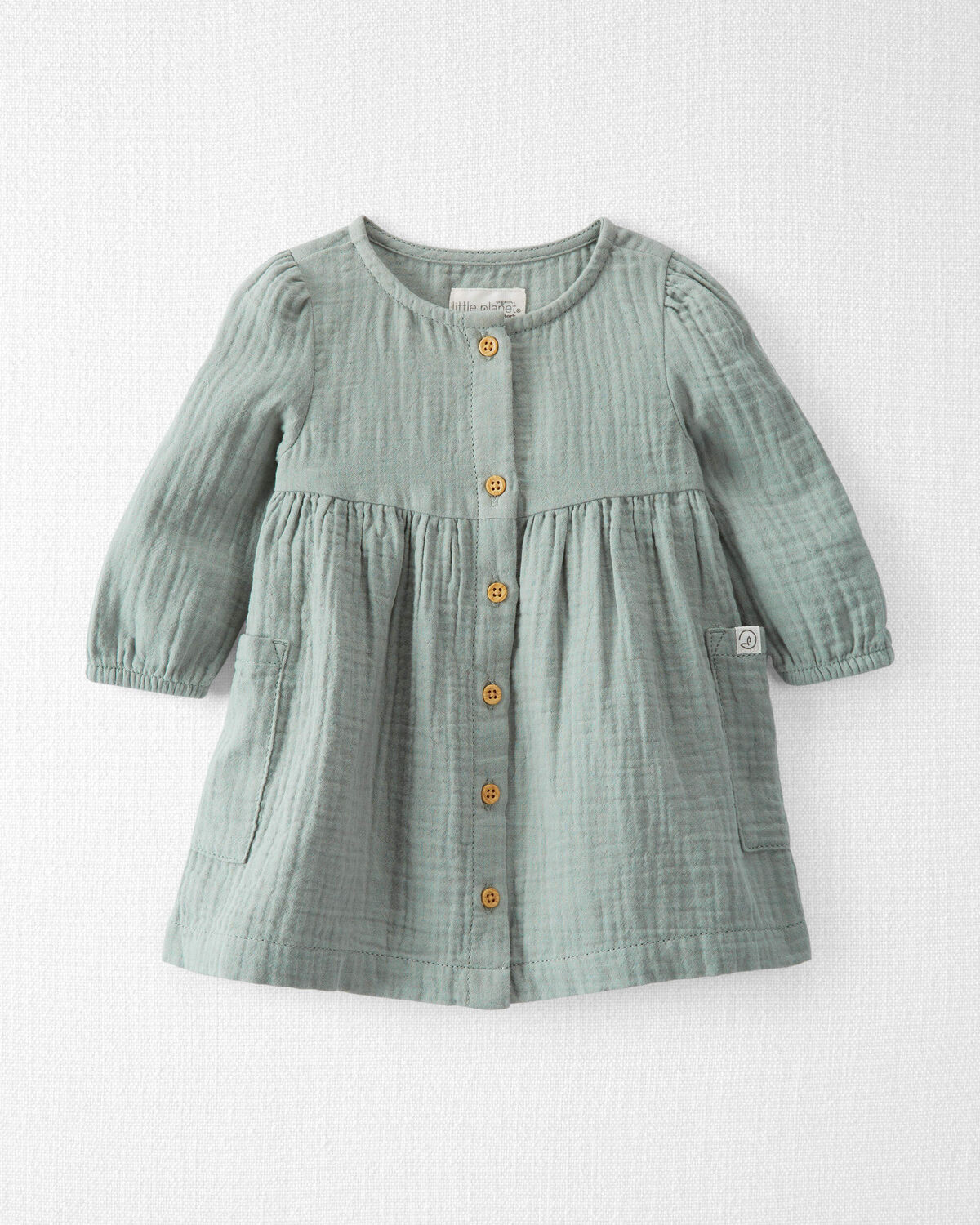 Baby Organic Cotton Gauze Button-Front Dress in Sage Pond - Little Planet | Carter's | Carter's Inc