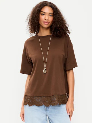 Oversized Lace Hem T-Shirt | Old Navy (CA)